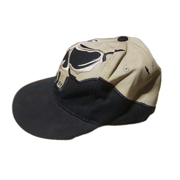 Top Gear Skull Fitted Hat Y2K Era Size 7 Black Tan - Picture 2 of 7